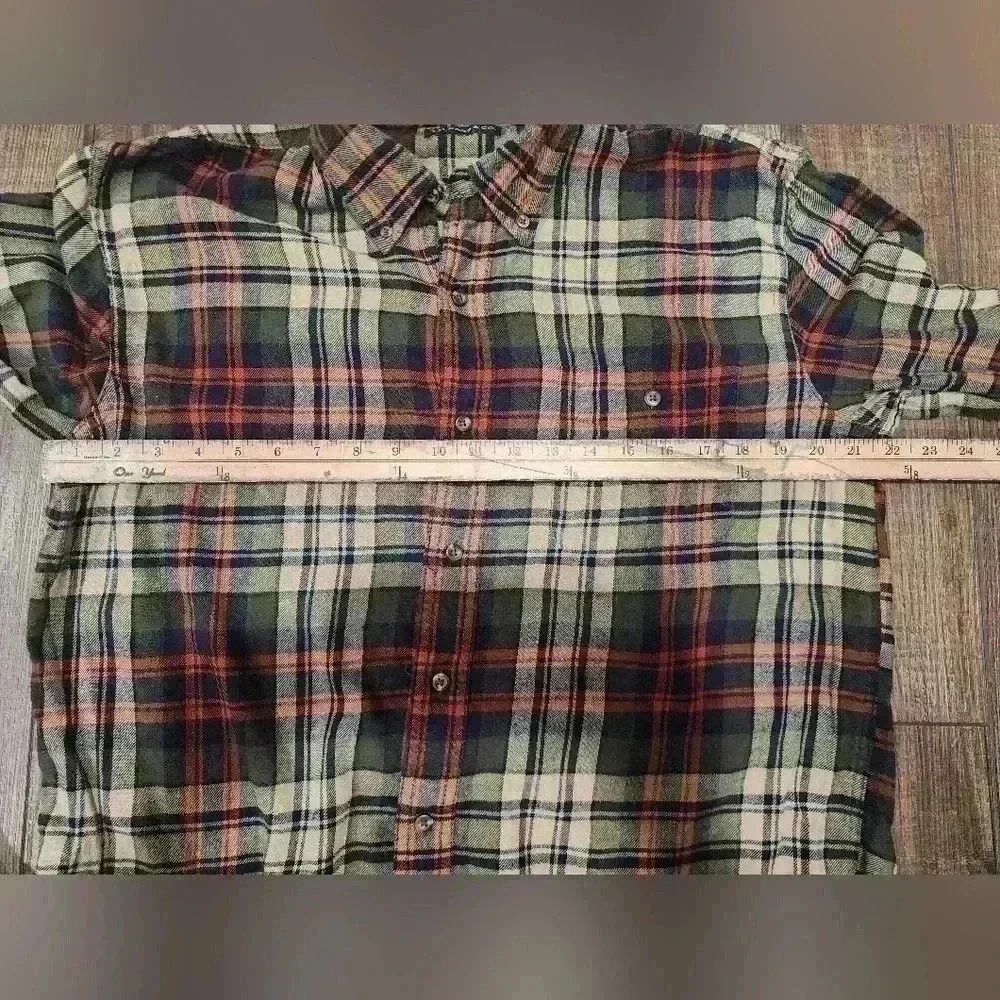 G.H. Bass & Co Green Orange Plaid Flannel Long Sleeve Button Up Shirt Mens Sz Lg - Picture 5 of 6